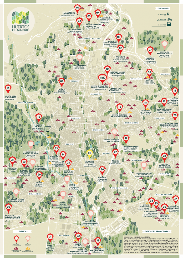 Mapa De Huertos Urbanos Comunitarios De Madrid Huertos De Madrid