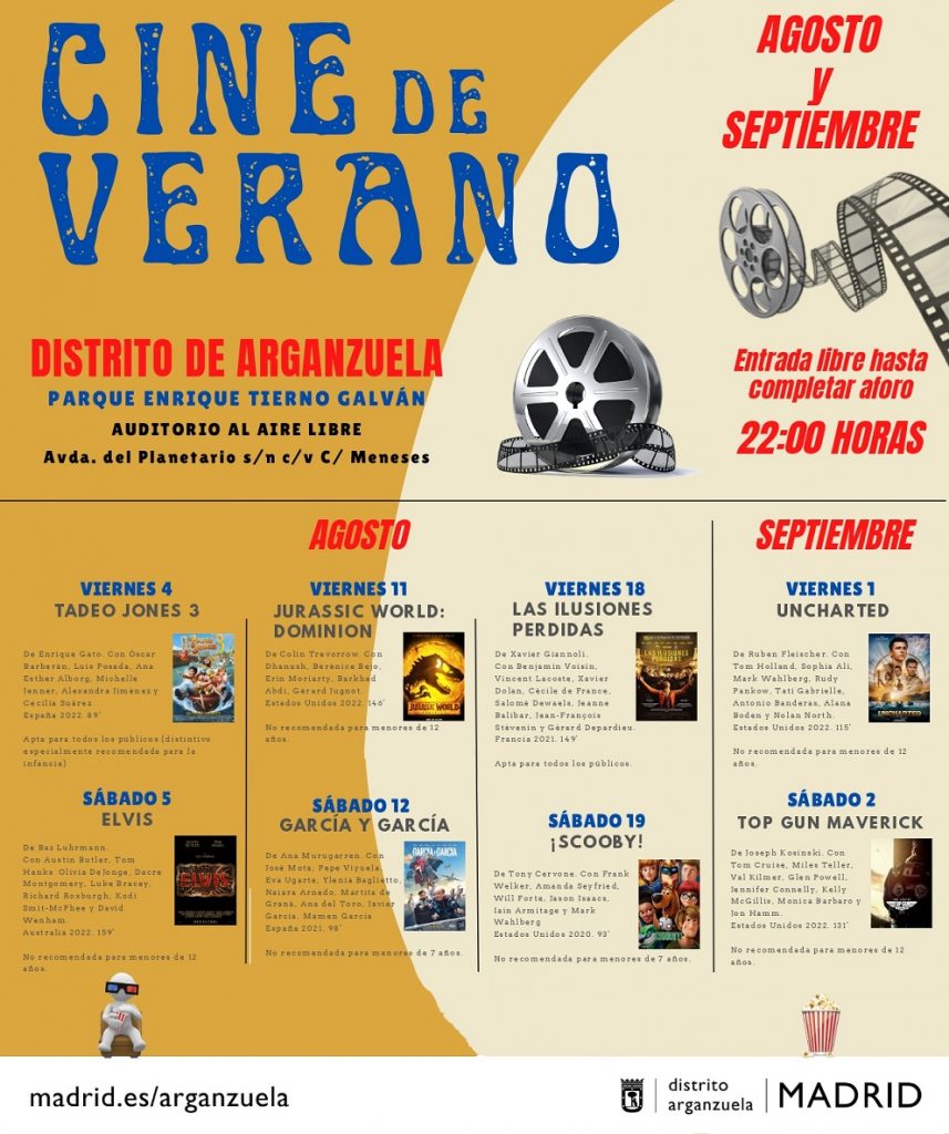 Cartelera del cine de verano en Arganzuela