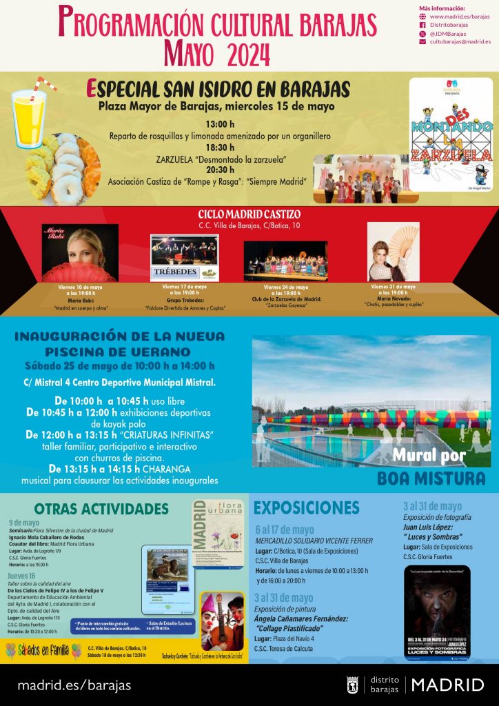 Agenda cultural de mayo del distrito de Barajas