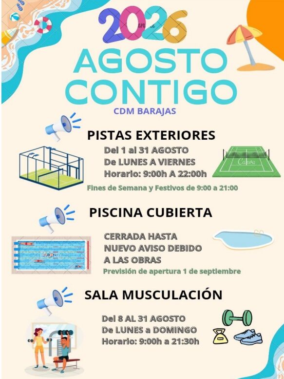 cartel de progama de la campaña Agosto Contigo para poder seguir haciendo deporte e ir al gimnasio en Barajas