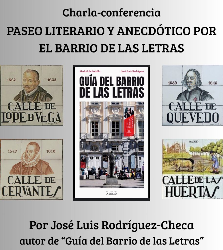 Placas del barrio de las letras con las calles de Quevedo, Lope de Vega o Cervantes entre otros