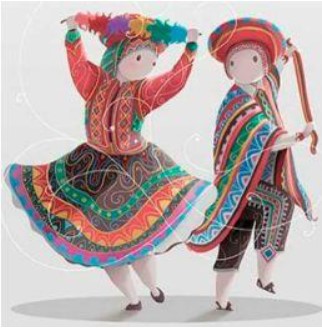 dos figuras de juguete con trajes peruanos haciendo movimientos de baile