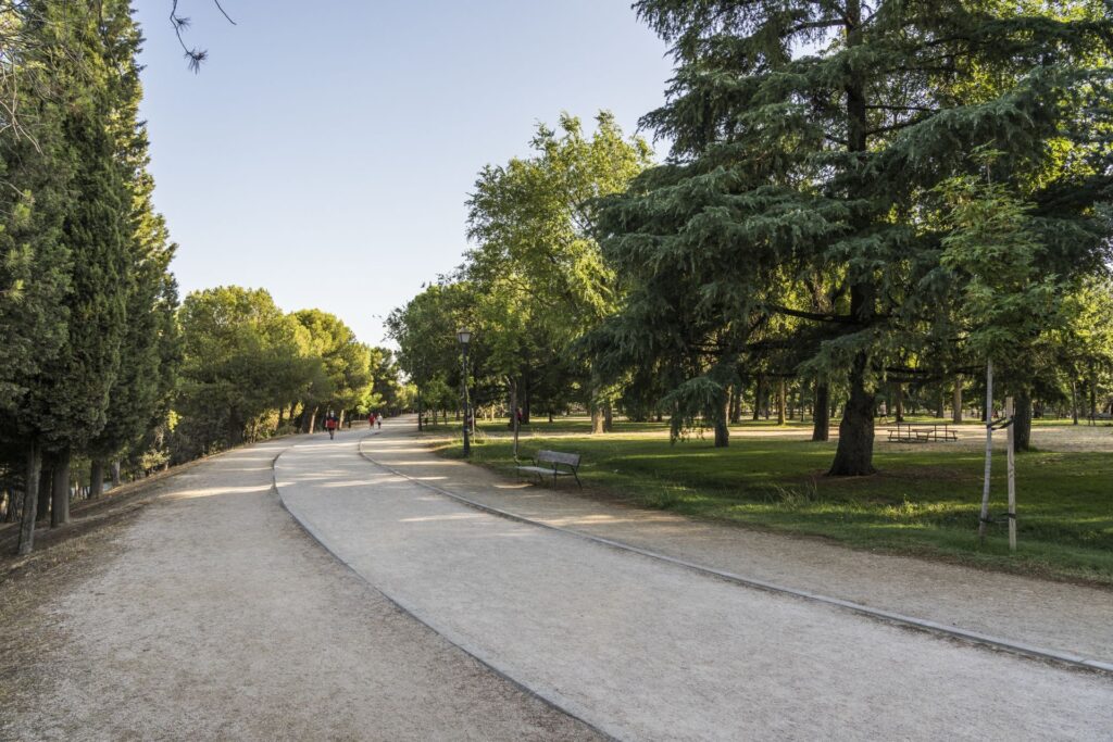 PARQUE EMPERATRIZ MARIA DE AUSTRIA, con un sendero con árboles a los lados