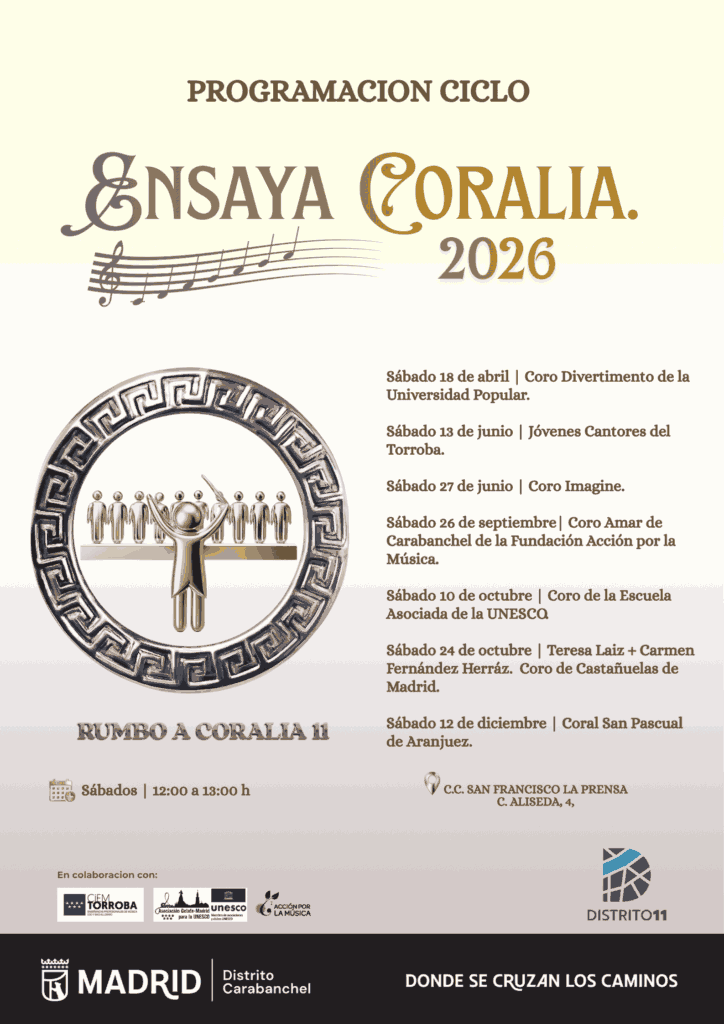 Cartel del ciclo Ensaya Coralia con los nombres de las agrupaciones participantes