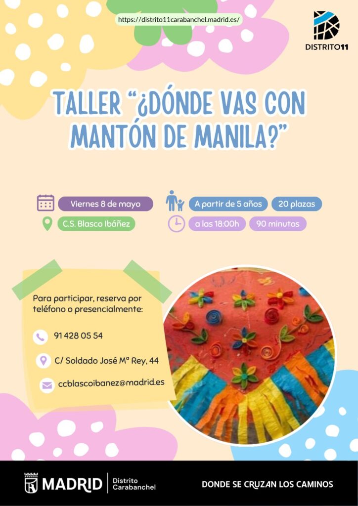 Cartel del taller donde vas con mantón de manil