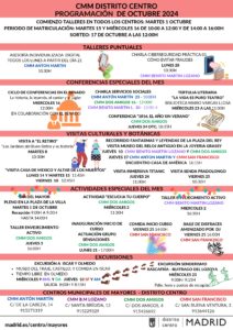 Actividades en los centros de mayores de distrito centro de Madrid en octubre 2024