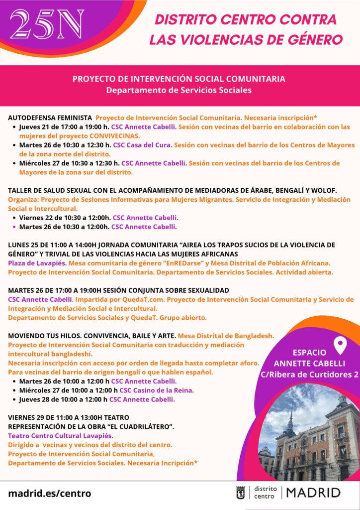 Cartel descriptivo con las actividades del 25N