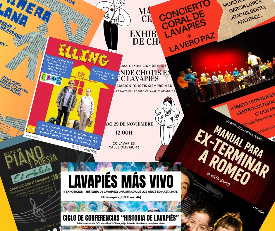 Mezcla de carteles informativos con las actividades propuestas