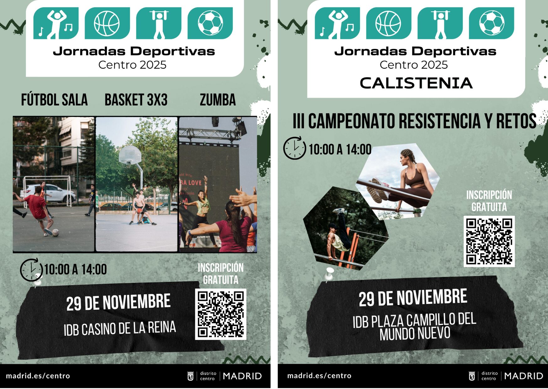 Carteles informativos del torneo básquet 3x3 y calistenia