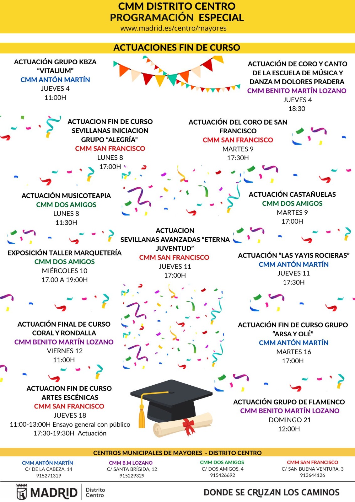 Programación especial de junio en los centros de mayores municipales de Centro