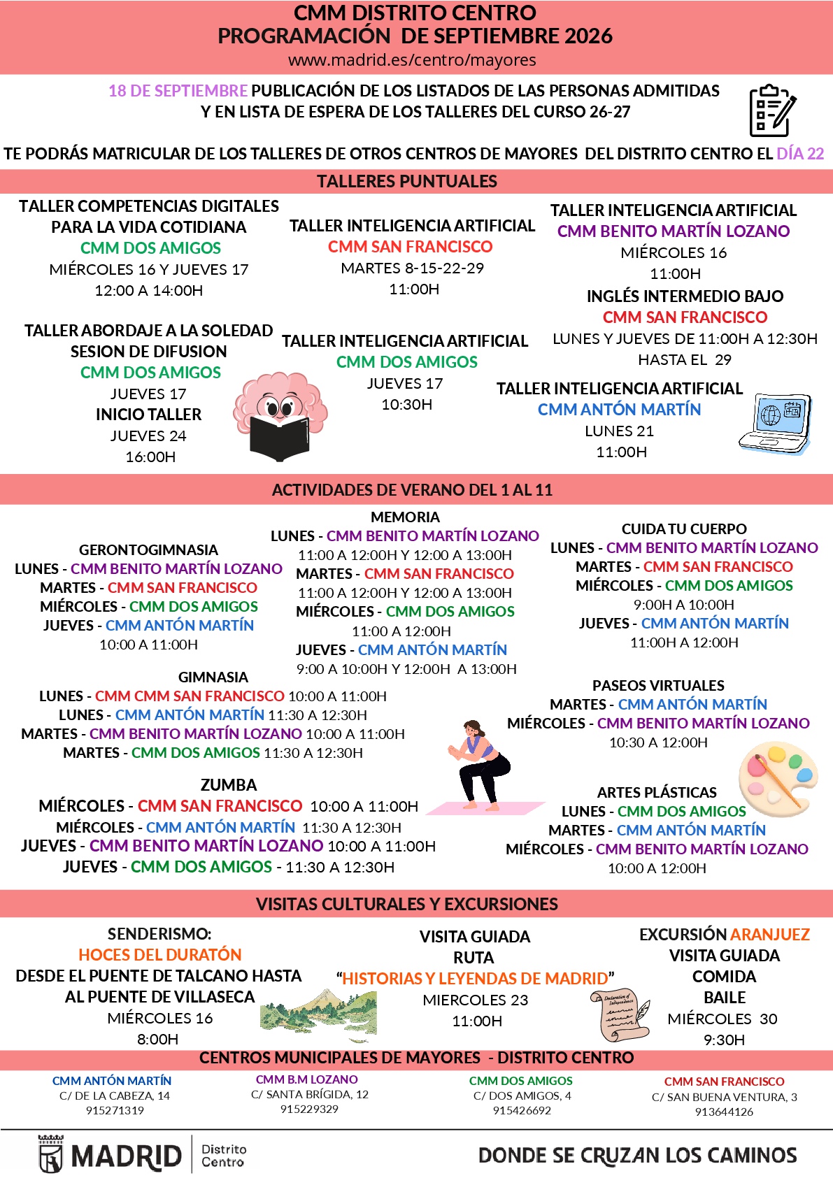 Cartel con la programación de actividades de septiembre