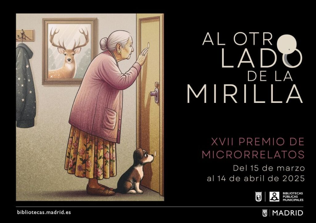 Ilustración de una mujer mirando por la mirilla de una puerta