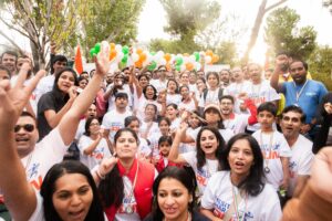 Algunos de los participantes de la carrera comunitaria de las Fiestas de San Miguel