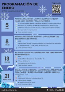 Programa de enero de los Centros de Mayores de Chamartín