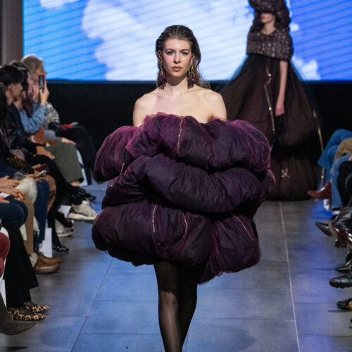 MADRID, SPAIN - MARCH 17: A model walks the runway at the “RENACER” fashion show during Mercedes Benz Fashion Week Madrid Madrid on March 17, 2026 in Madrid, Spain. (Photo by Juan Naharro Giménez)