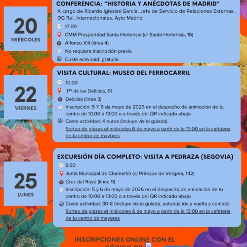 Programación de mayo de los Centros de Mayores de Chamartín