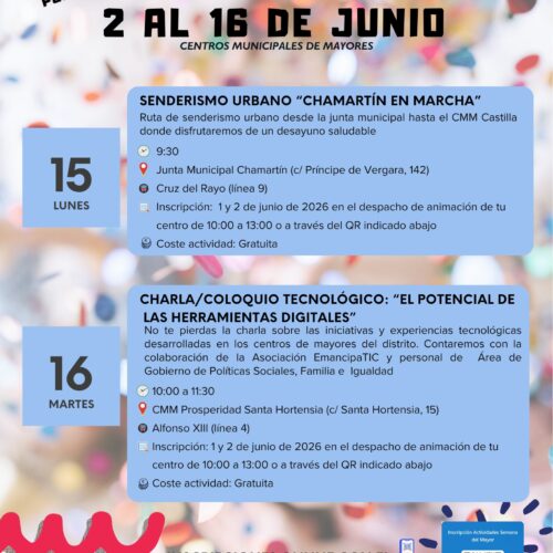 Calendario de junio de los CMM de Chamartín
