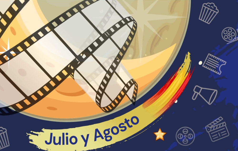 Cartel del cine de verano de Chamartín. Una película en forma de onda con un cielo estrellado de fondo