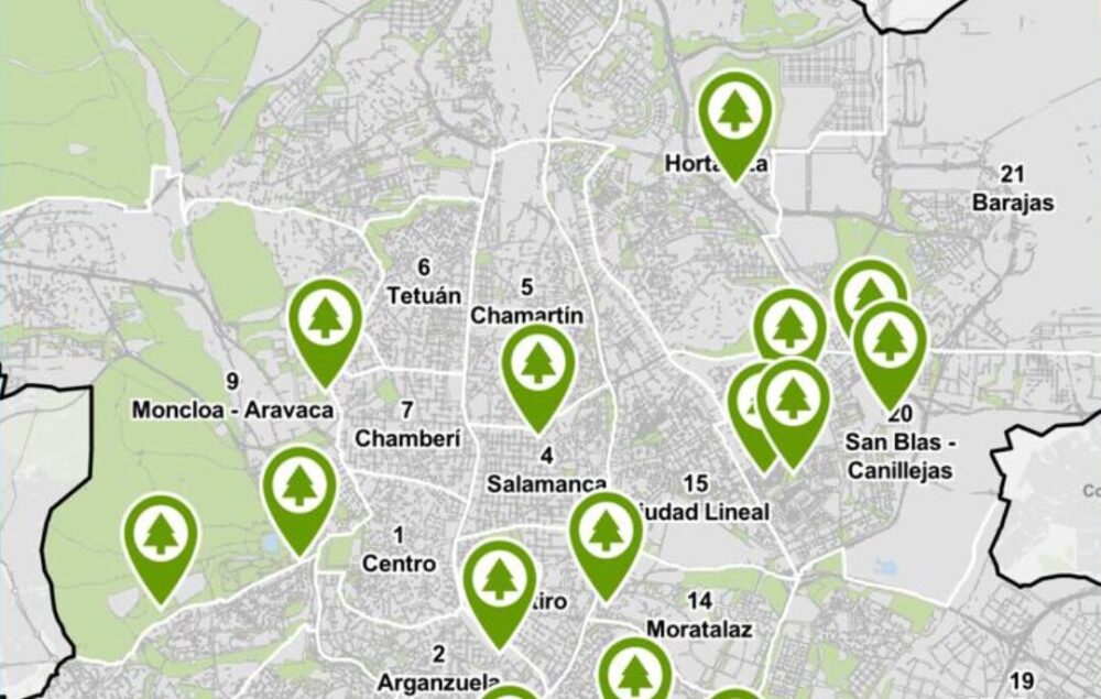 Captura de pantalla del mapa de parques de madrid