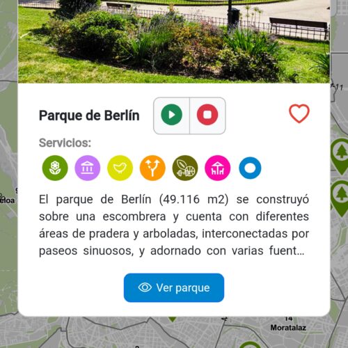 Captura de pantalla del parque de Berlín en la aplicación Madrid Móvil