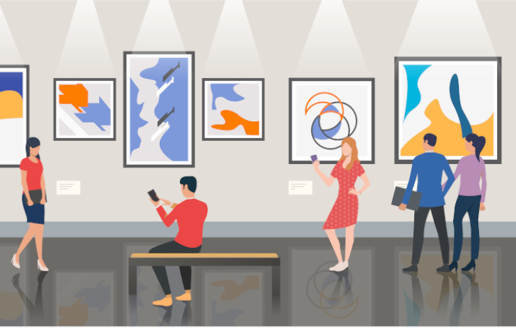 Ilustración de asistentes a una exposición