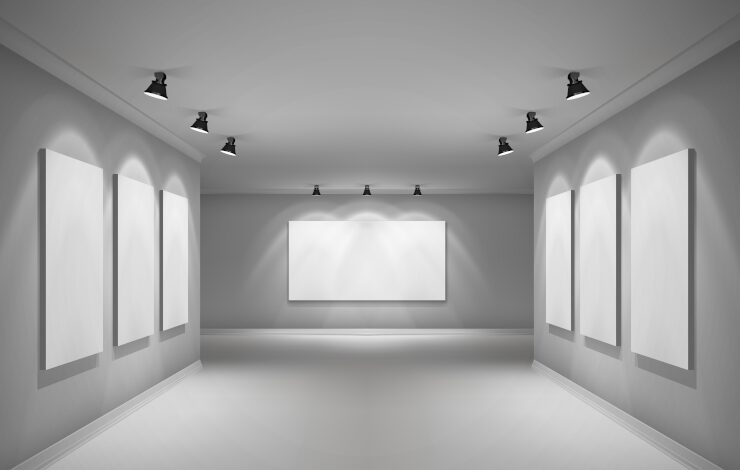 Ilustración vectorizada de un espacio de exposiciones vacío