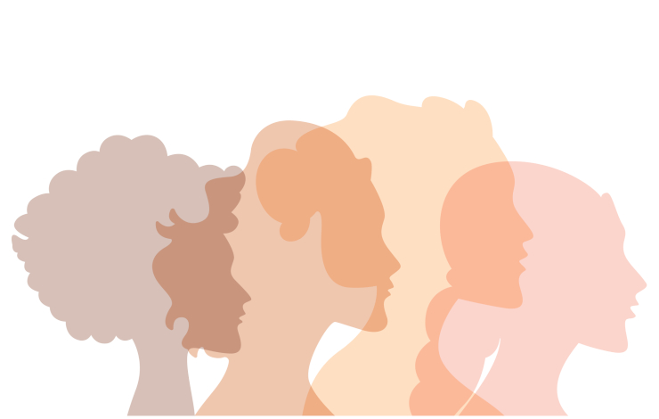 Ilustración vectorizada de siluetas de perfil de mujeres superpuestas