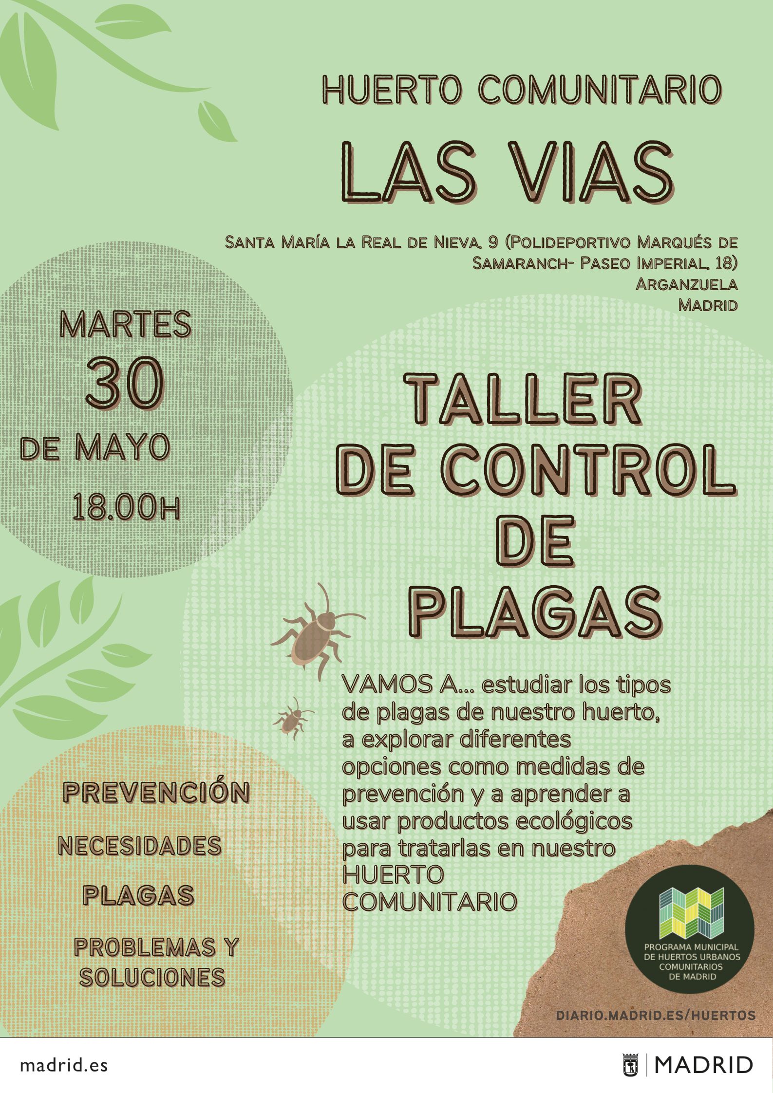 Taller de Control de Plagas en Huerto Las Vías en la red de Huertos Comunitarios de Madrid