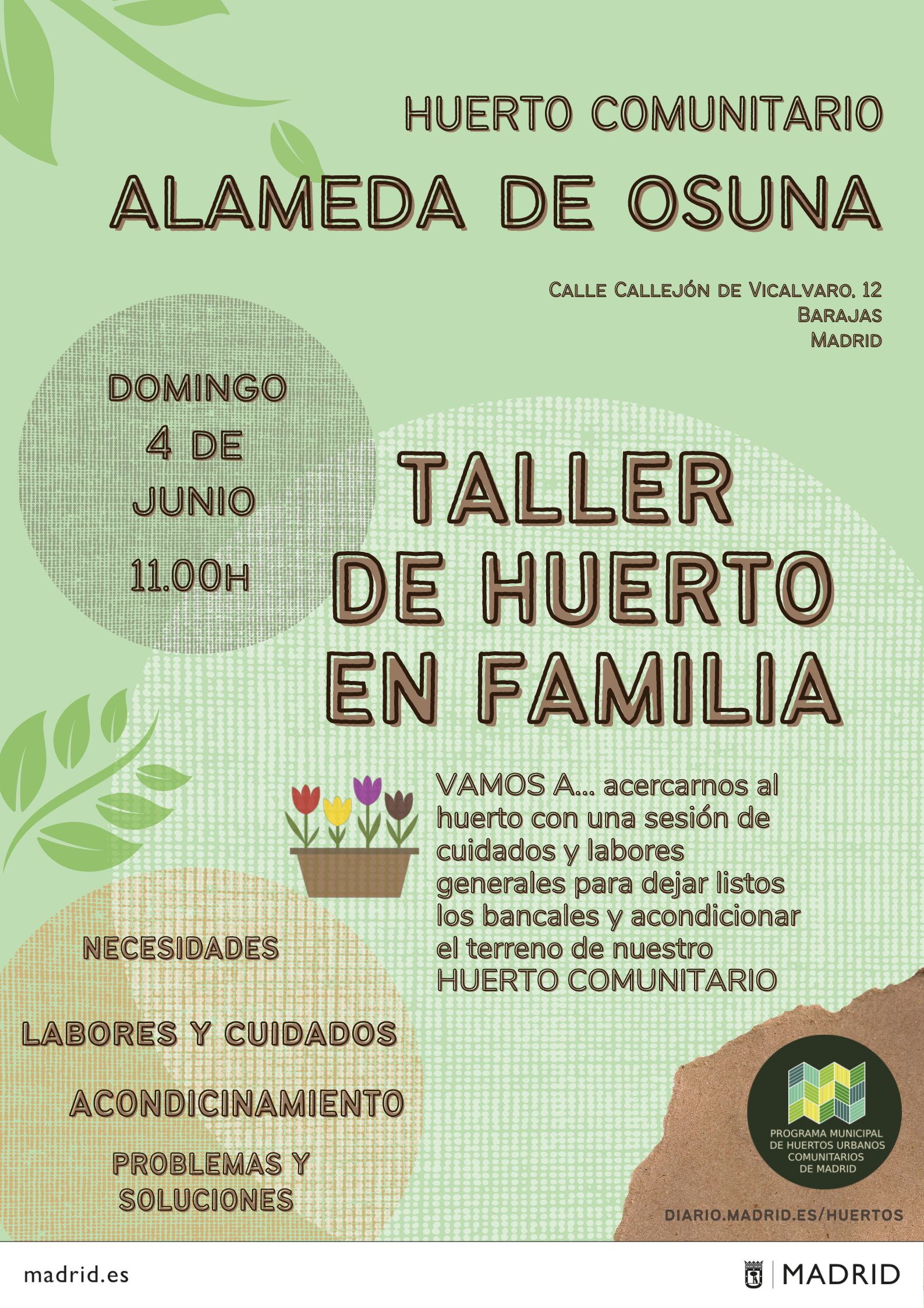 Talleres Huerto en familia en Huerto Alameda de Osuna en la red de Huertos Comunitarios de Madrid