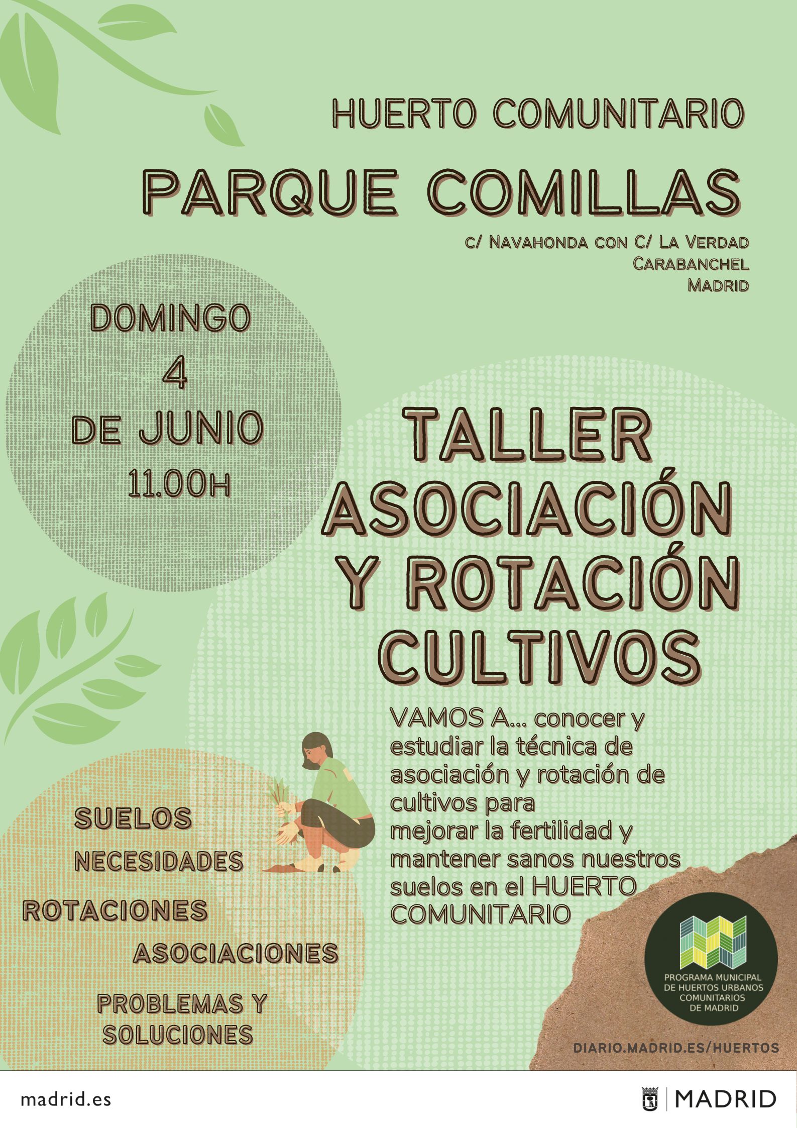 Taller Asociación y Rotación de cultivos en Huerto Parque Comillas en la red de Huertos Comunitarios de Madrid
