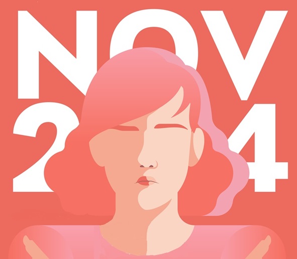 Ilustración de una mujer en el cartel anunciador del 25 N al fondo