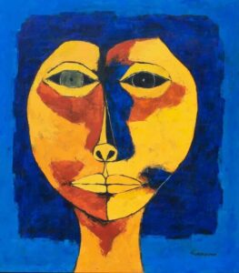 Mujer con pelo azul en estilo cubista