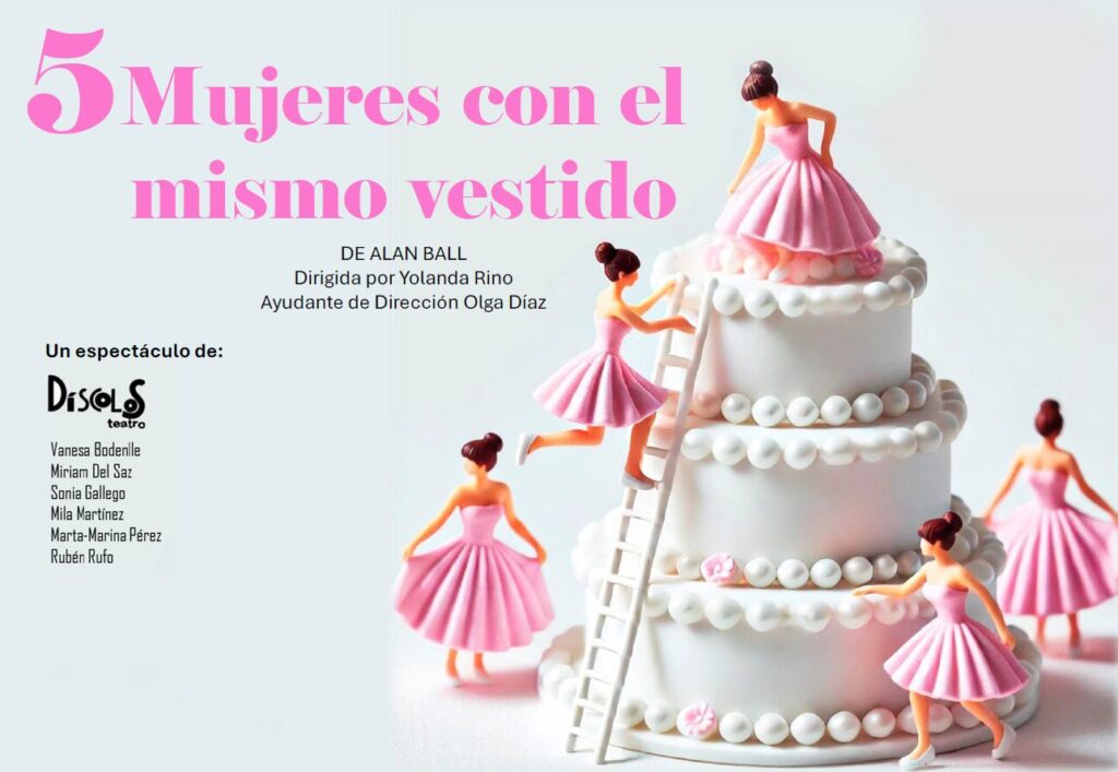 Cartel 5 mujeres con el mismo vestido