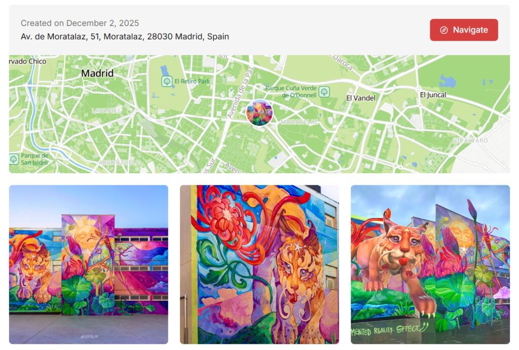 Detalle de la plataforma Street Art Cities con la ubicación y características del mural