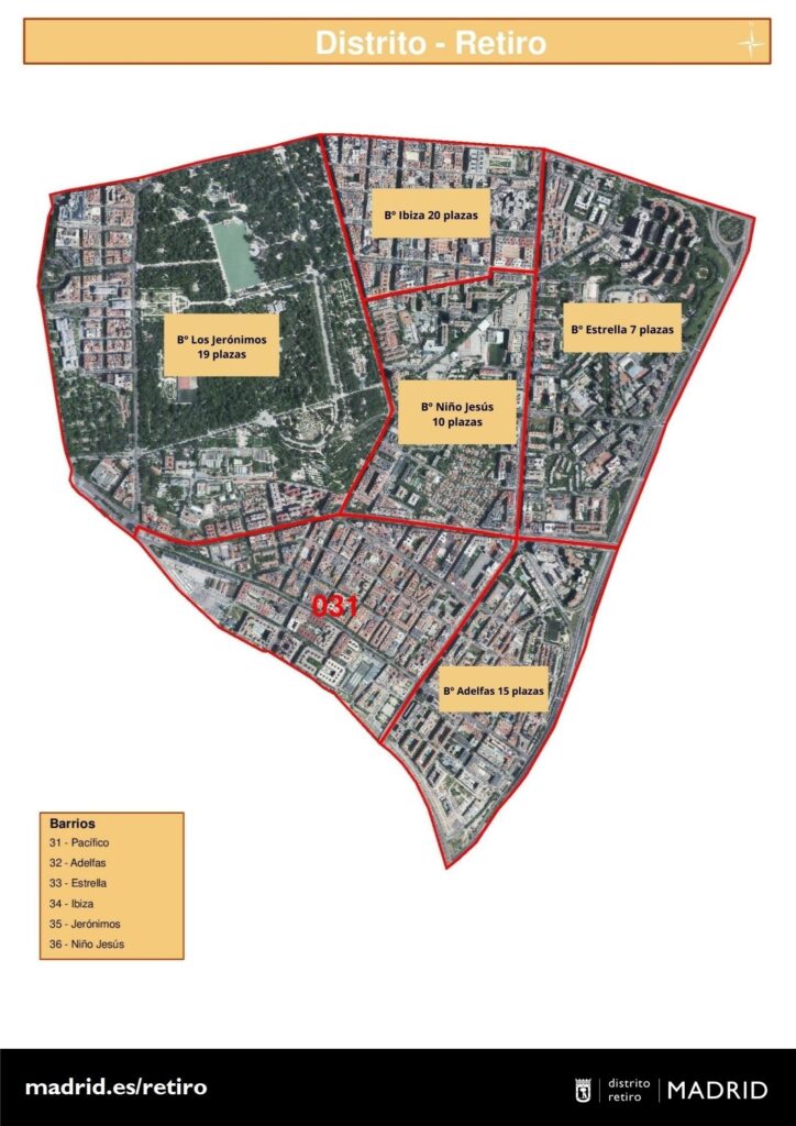 Plano con la distribución de las plazas por barrios
