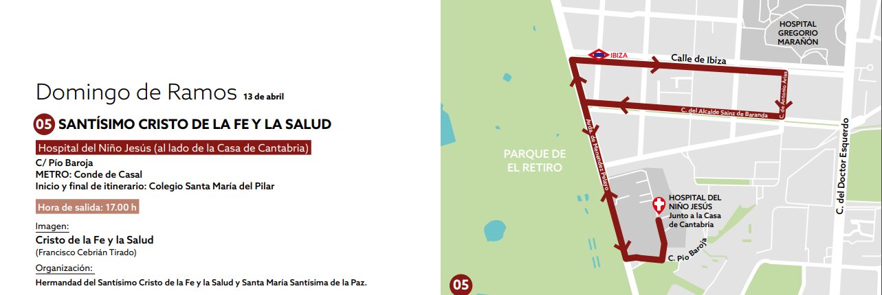 Plano con el recorrido de la procesión del Santísimo Cristo de la Fe y la Salud