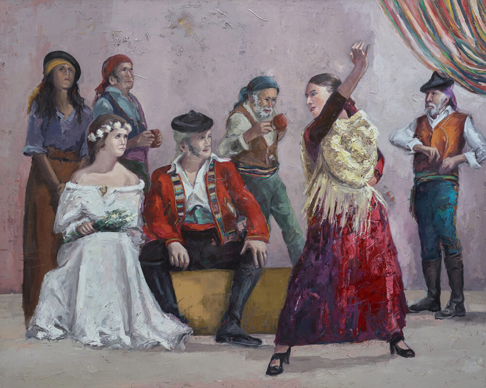 Escena de bandoleros en óleo