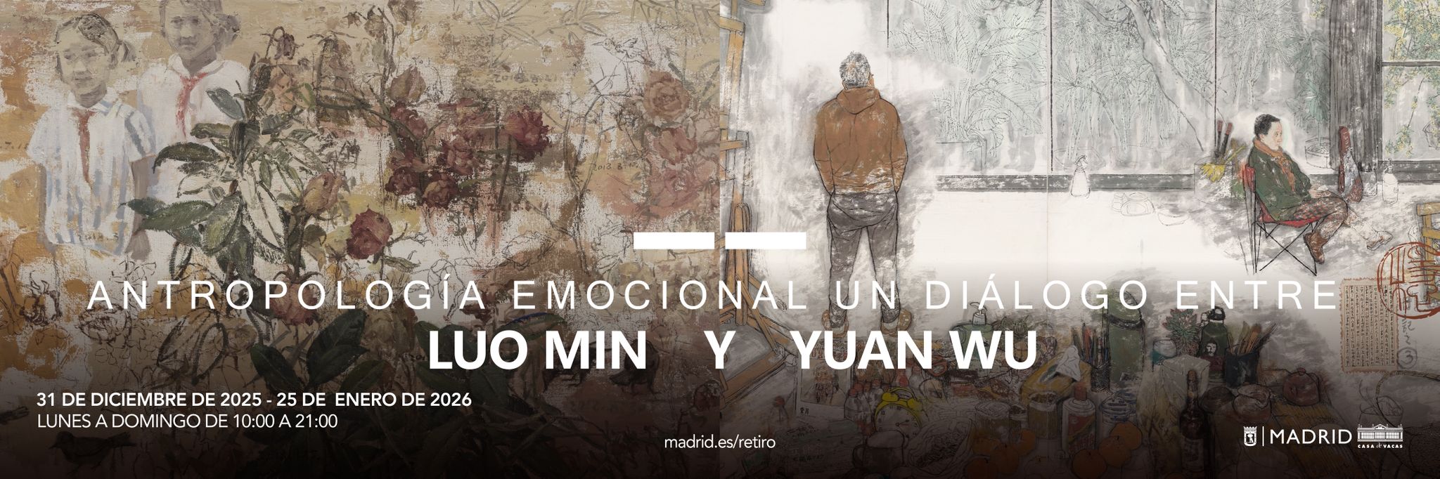 Imagen con figuras humana y elementos vegetales de la exposición Antropología Emocional