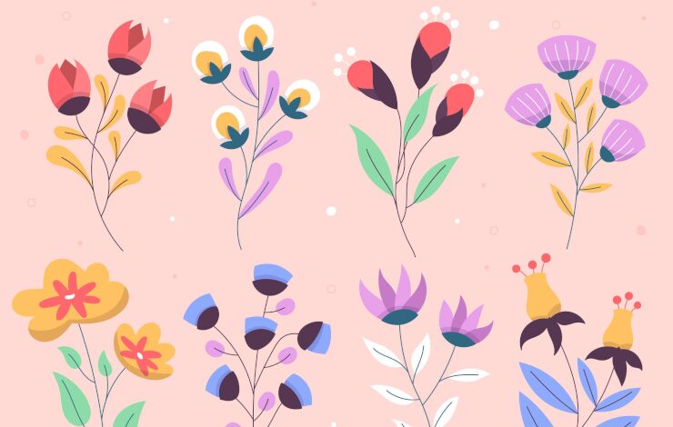 Ilustración de flores con fondo rosa