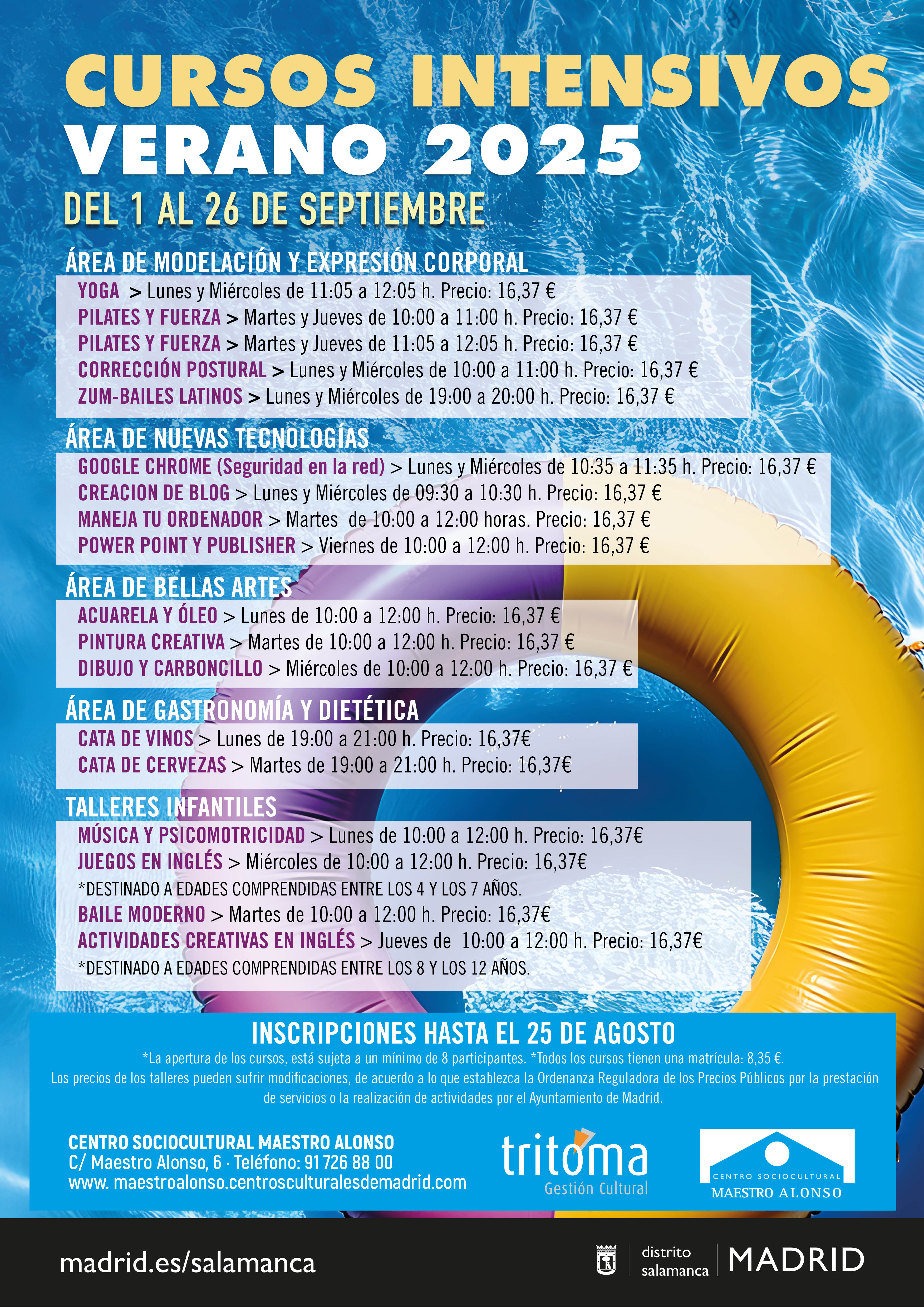 Cartel con la programación de los cursos intensivos de verano 2025 del CSC Maestro Alonso donde aparece la información relativa a cada modalidad