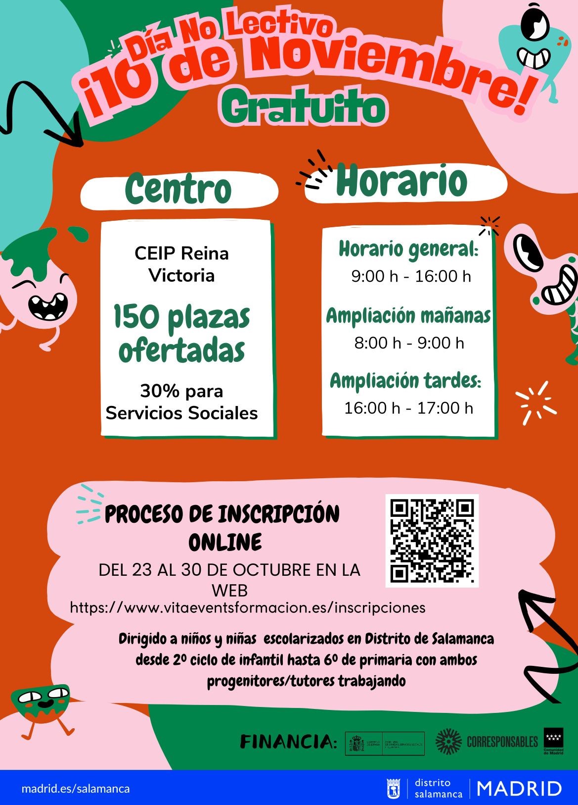 Cartel del campamento urbano del 10 de noviembre en el distrito de Salamanca donde aparece la información del evento