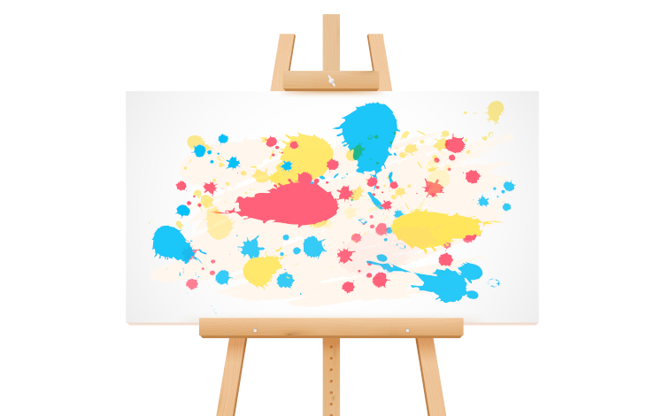 Ilustración vectorizada de una obra de pintura en un caballete donde se ven diferentes colores