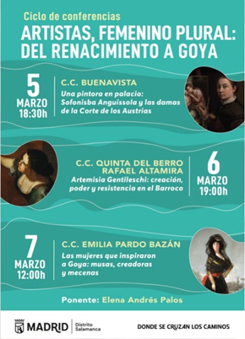 Cartel del ciclo de conferencias 'Artistas, femenino plural: del renacimiento a Goya'