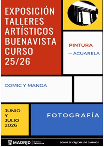 Cartel de la exposición de los talleres artísticos del curso 25/26 del CC Buenavista