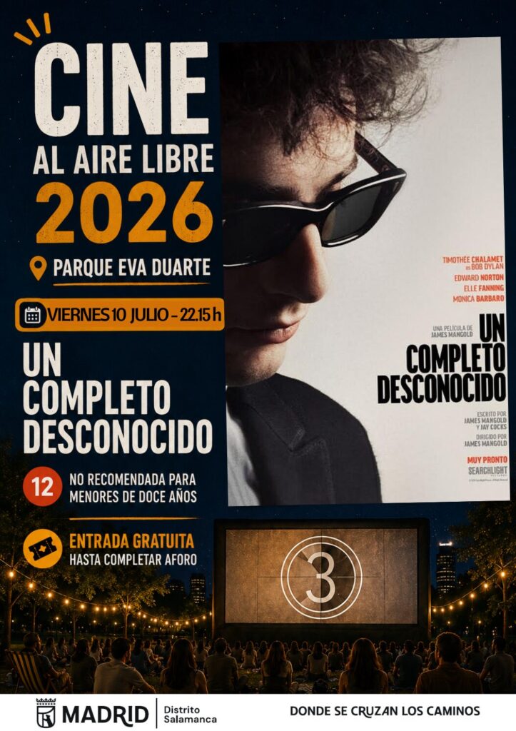 Cartel de la proyección de 'Un completo desconocido' en el cine de verano del distrito de Salamanca