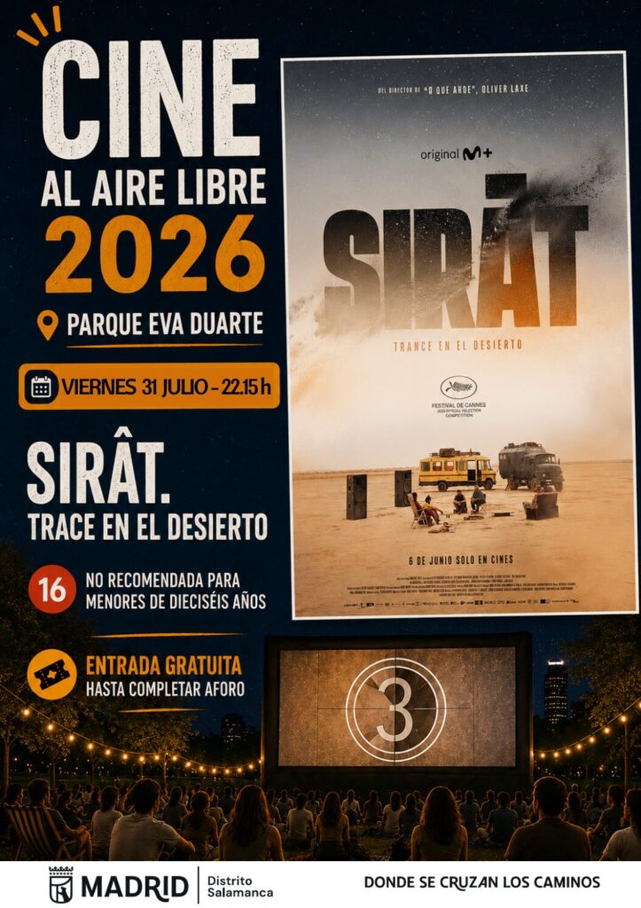 Cartel de la proyección de 'Siràt' en el cine de verano del distrito de Salamanca