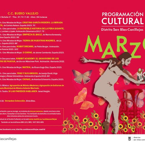 Díptico agenda cultural marzo 2024 del distrito de San Blas-Canillejas