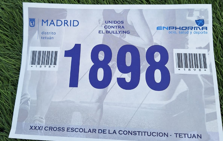 Dorsal del Cross escolar de Tetuán 2025 donde aparece el ejemplo del corredor 1898