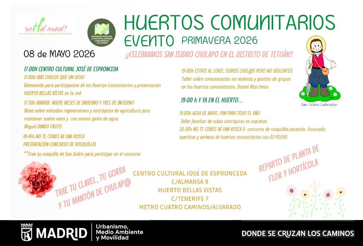 Cartel del encuentro de primavera de los huertos urbanos comunitarios del Ayuntamiento de Madrid