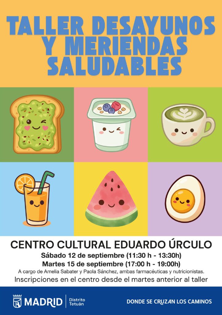 Cartel del Taller Desayunos y Meriendas saludables